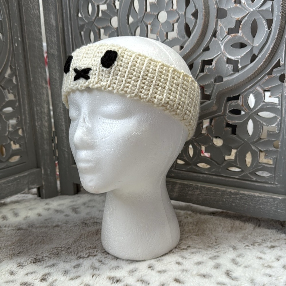 Handmade cream knit headband cute goth skeleton face girlhoodcore whimsigoth